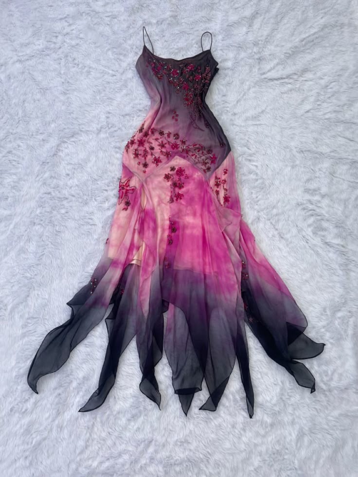 Ombre Spaghetti Straps Beading Ruffles Vintage Long Party Dress, DP4666