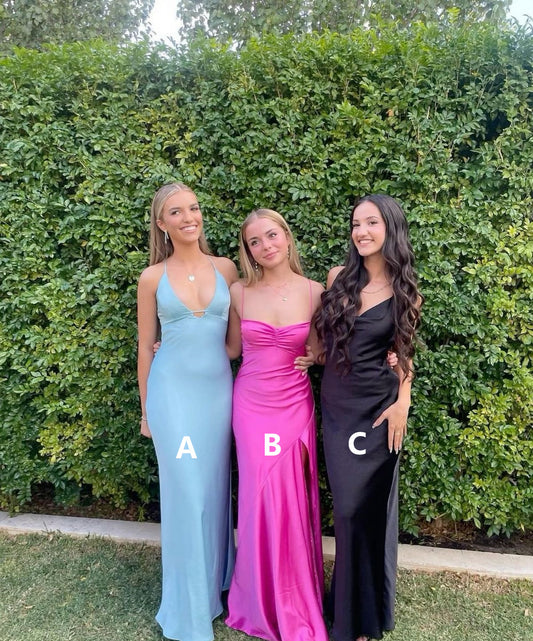 Blue Simple Straps V Neck Mermaid Satin Long Party Dress Wedding Guest Dress, DP4676