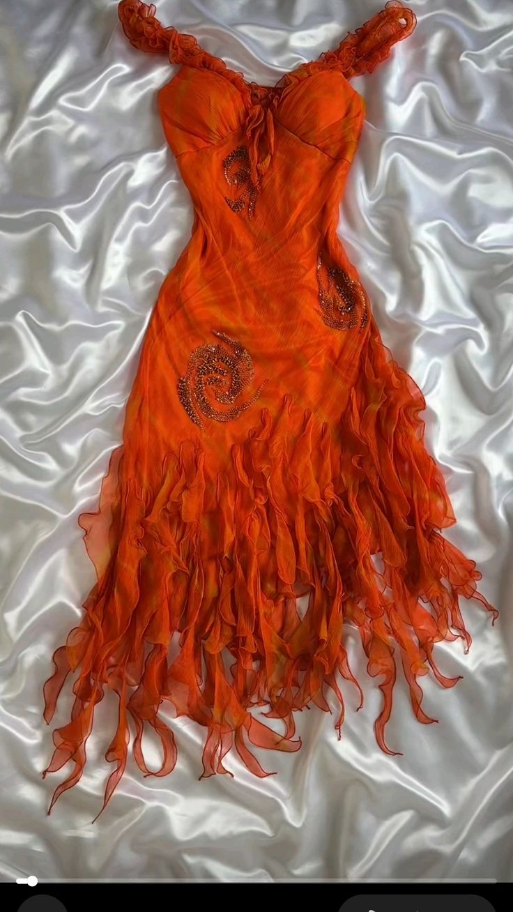 Orange Straps Beading Ruffles Sheath Vintage Evening Party Dress, DP4680