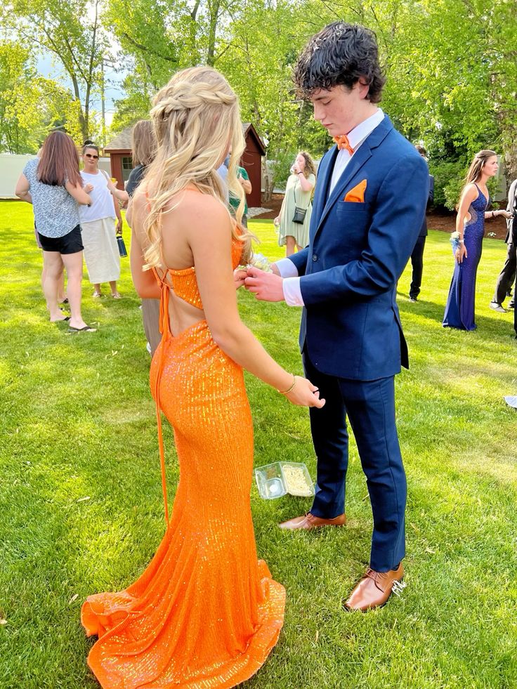 Orange Träger Meerjungfrau Pailletten Langes formelles Ballkleid Abend Partykleid, DP4693