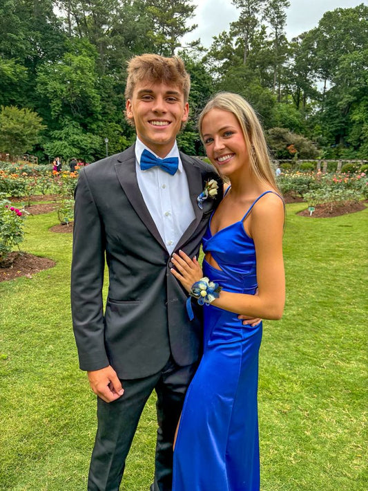 Royal Blue Spaghetti Straps Sheath Satin Long Prom Dress Simple Party Dress, DP4698