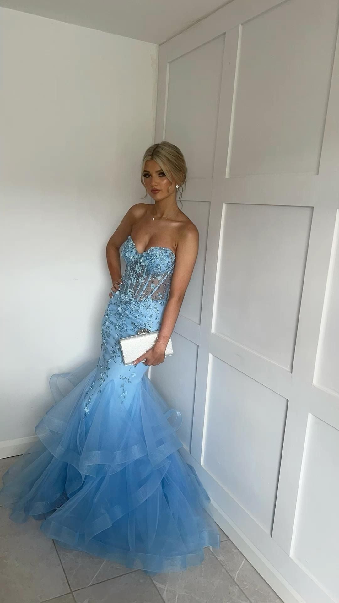 Blue Sweetheart Mermaid Appliques Beading Long Formal Prom Dress, DP4703