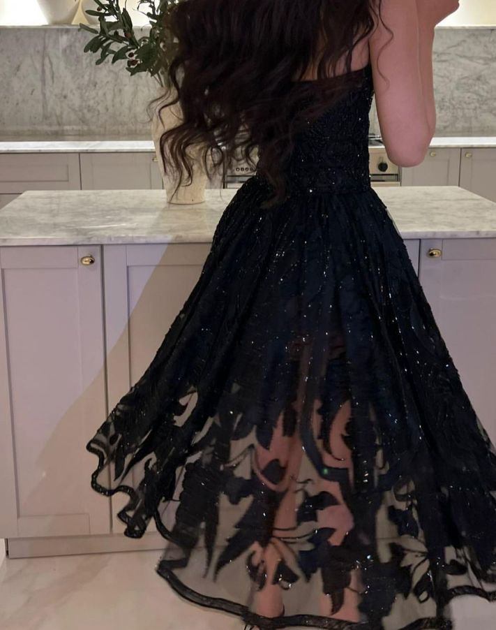Black Halter Straps A-Line Midi Length Elegant Formal Party Dress, DP4709