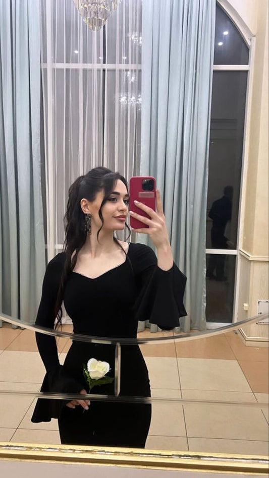 Black Long Sleeves Mermaid Long Party Dress Elegant Evening Dress, DP4713