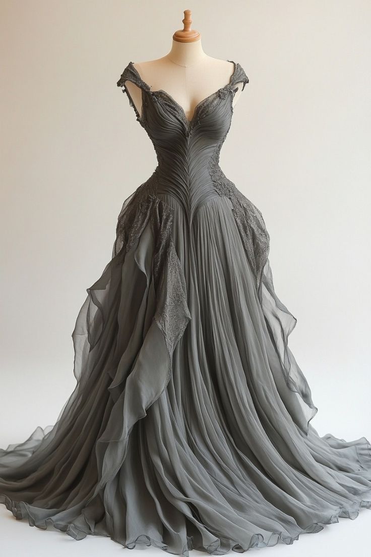 Modest Grey Sleeveless A-Line Chiffon Long Prom Dress Evening Ball Gown, DP4721