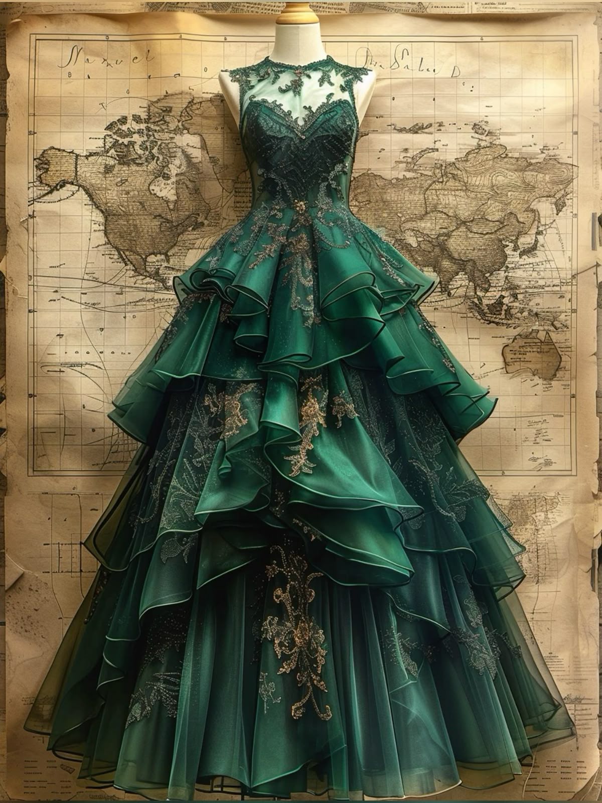Gorgeous Green High Neck A-Line Tulle Beading Long Formal Prom Dress, DP4731