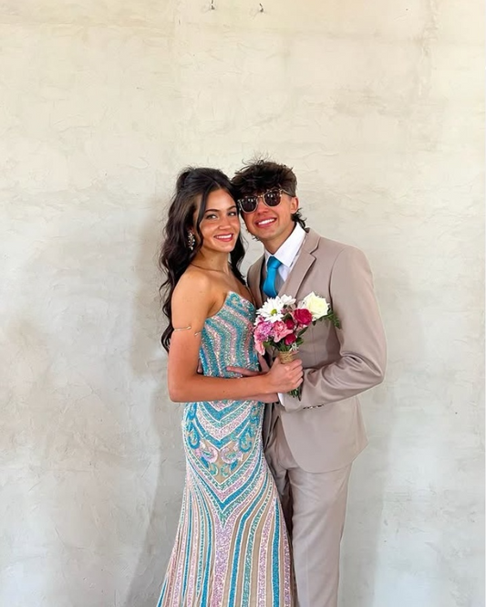 Glitzerndes trägerloses Meerjungfrau-Kleid mit Pailletten und Schlitz, langes Ballkleid, Abendkleid, Partykleid, DP4735