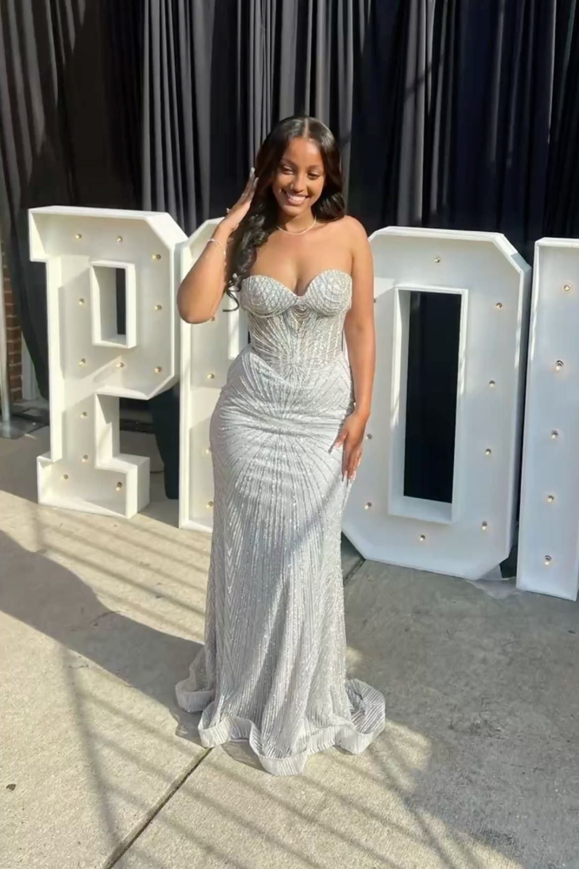 Sparkly Silver Sweetheart Mermaid Sexy Long Evening Party Dress, DP4737