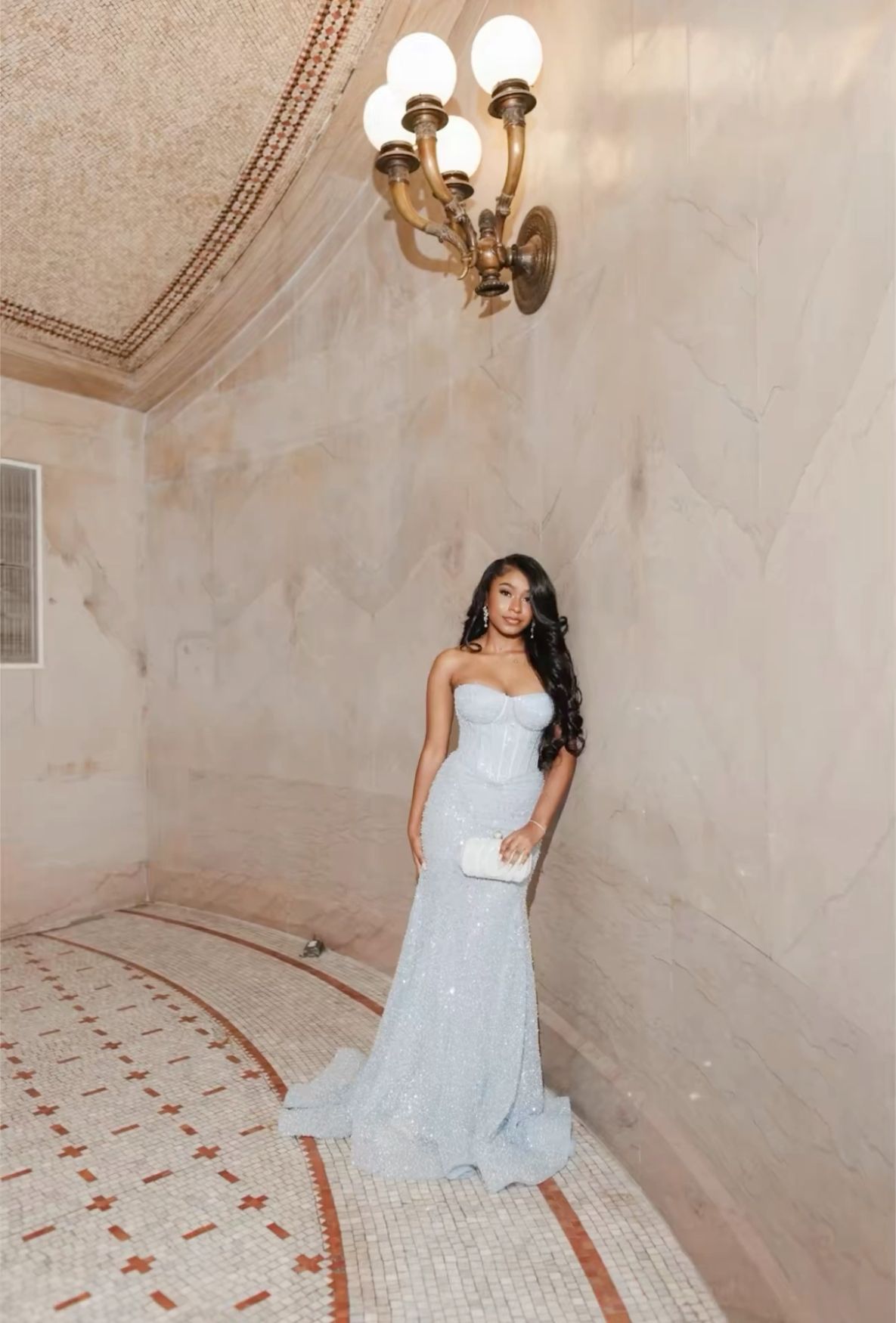 Robe de soirée longue et sexy à paillettes blanches, décolleté en cœur, style sirène, brillante, DP4738