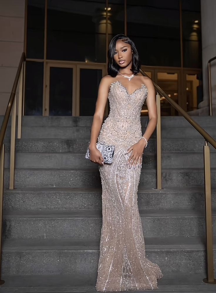 Champagne Sweetheart Beading Sequins Mermaid Long Evening Party Dress, DP4739