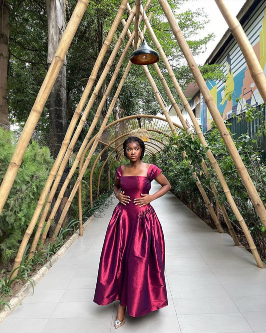 Elegant A-Line Satin Long Formal Party Dress Wedding Guest Dress, DP4748