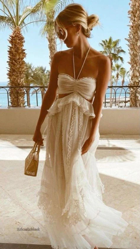 Elegant Halter Neck A-Line Lace Long Party Dress Chic Birthday Dress, DP4751