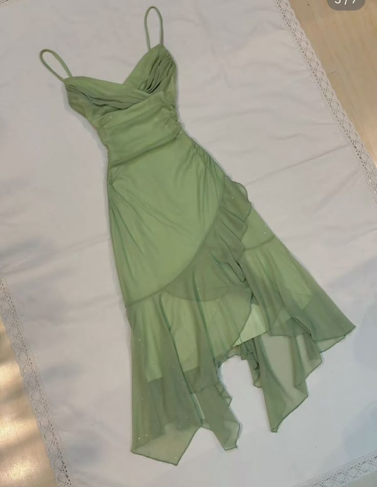 Green Spaghetti Straps Sheath Chiffon Vintage Long Party Dress Evening Dress, DP4754