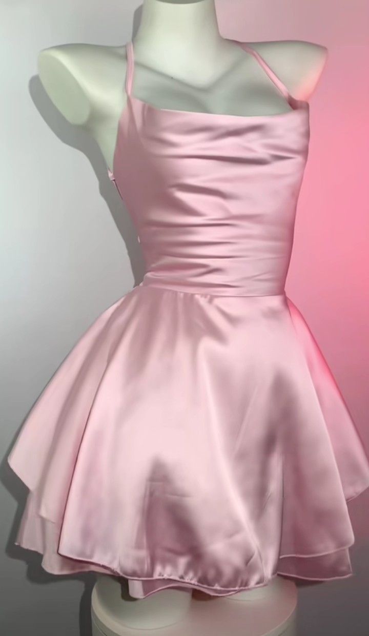 Rosa Träger A-Linie Kurzes Partykleid Geburtstagskleid Homecoming-Kleid, DP4756