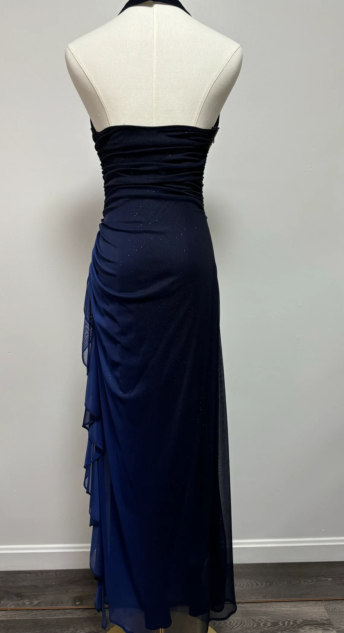 Dark Blue Halter Sheath Chiffon Long Party Dress Vintage Evening Dress, DP4759