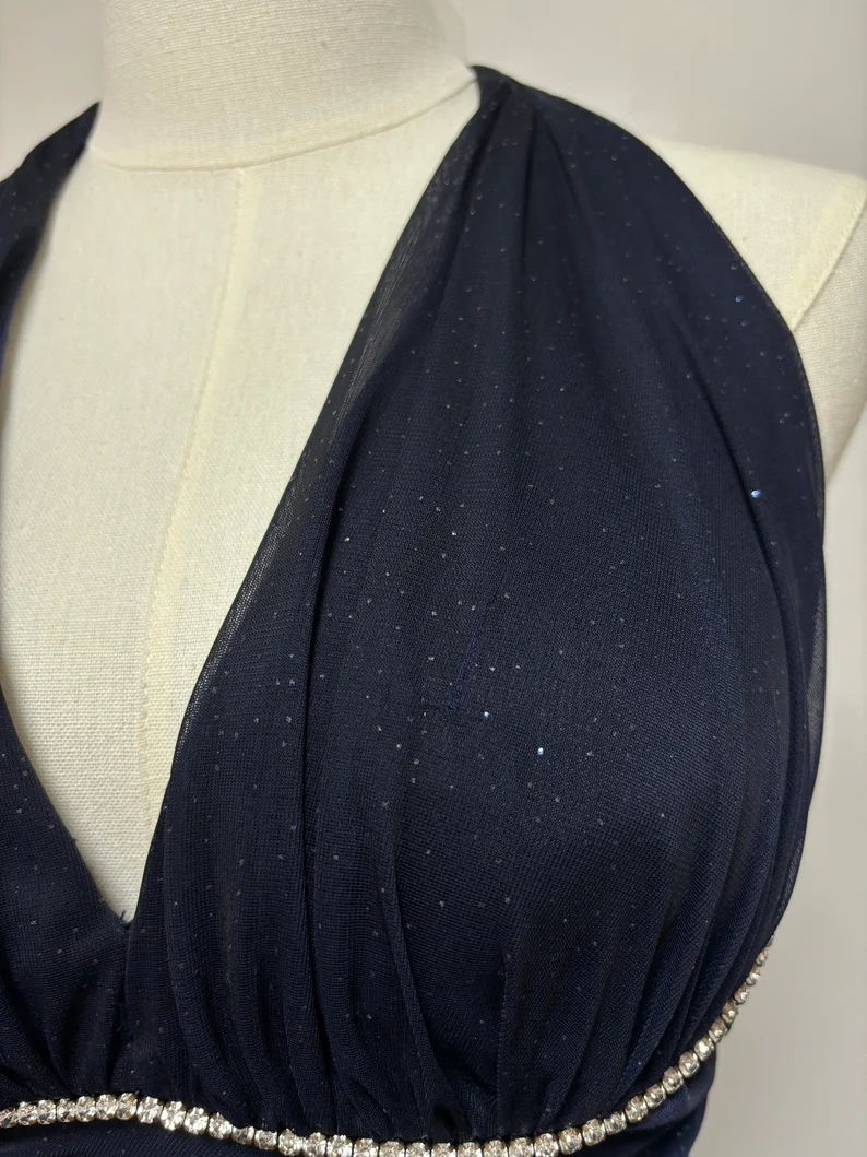 Dark Blue Halter Sheath Chiffon Long Party Dress Vintage Evening Dress, DP4759