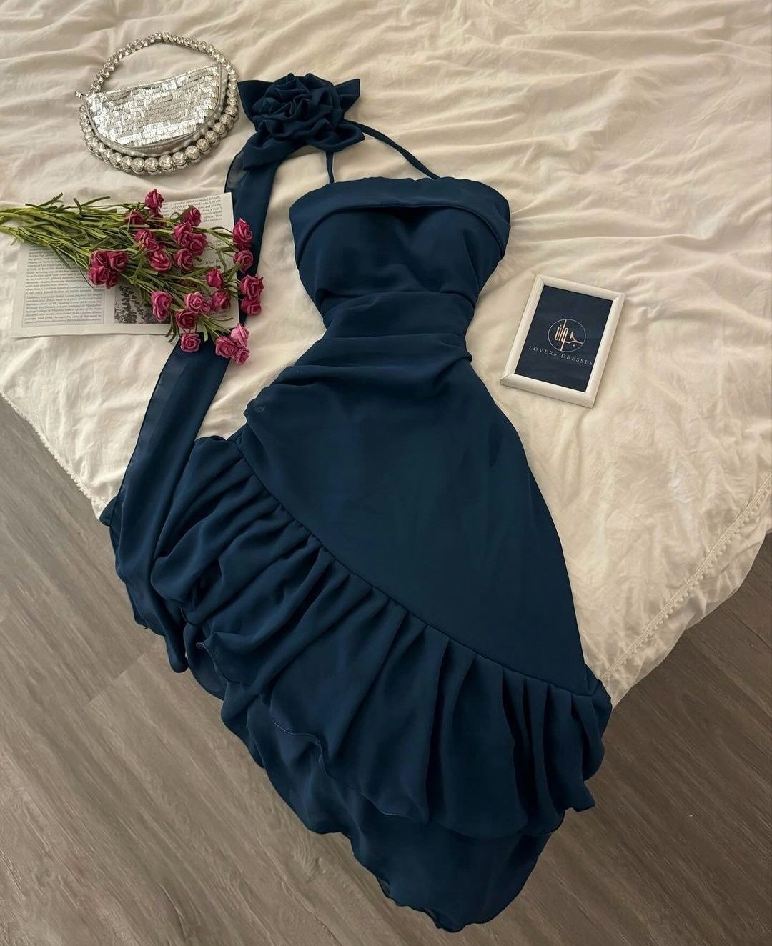 Dark Teal Halter Neck Sheath Chiffon Long Party Dress Evening Dress, DP4765