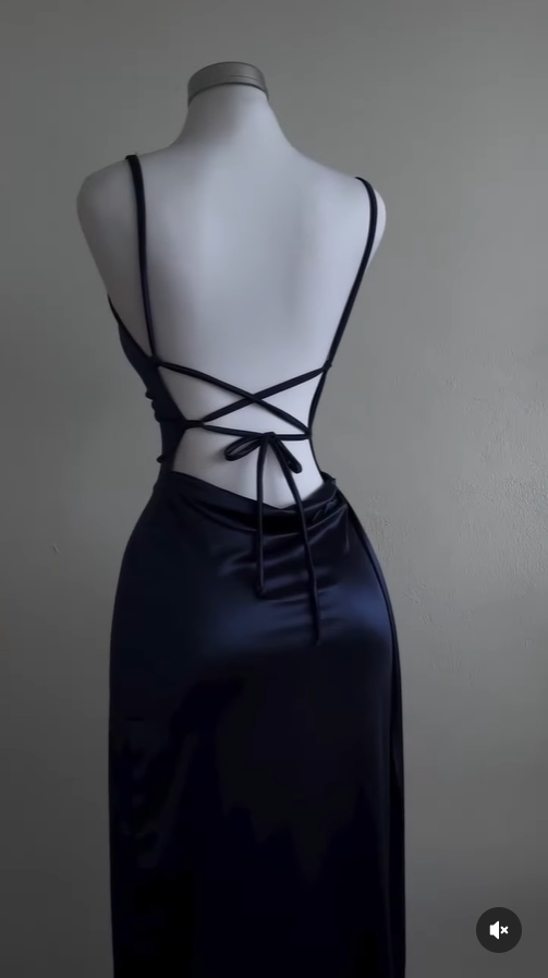 Robe de soirée longue en satin bleu à bretelles spaghetti, robe fourreau simple, DP4777