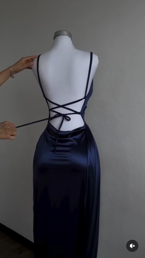 Robe de soirée longue en satin bleu à bretelles spaghetti, robe fourreau simple, DP4777