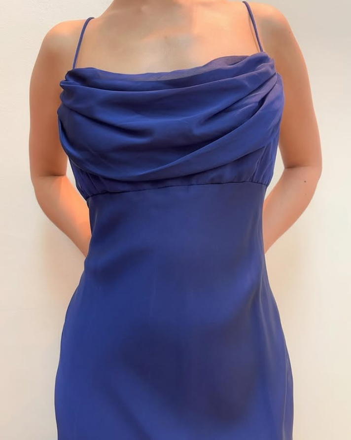 Navy Blue Spaghetti Straps Sheath Long Prom Dress Vintage Party Dress, DP4789
