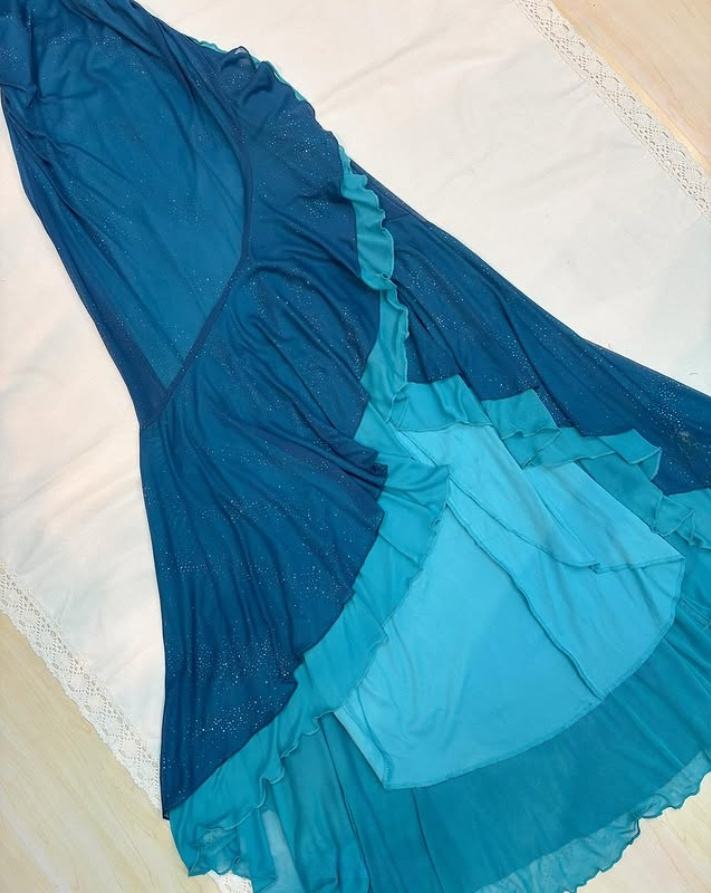 Blue V Neck Halter Mermaid Chiffon Long Prom Dress Vintage Party Dress, DP4790