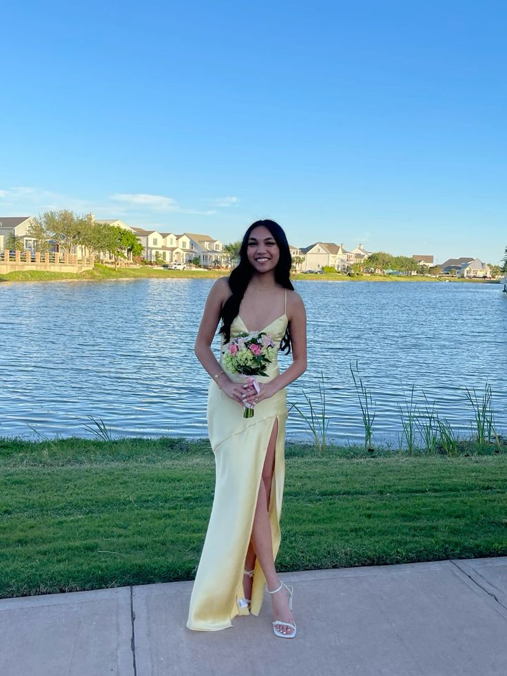 Light Yellow V Neck Straps Sheath Satin Long Party Dress Simple Prom Dress, DP4798