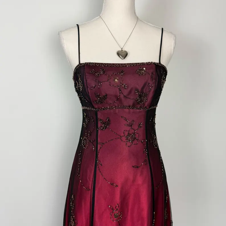Burgundy Straps A-Line Beadng Long Prom Dress Vintage Party Dress, DP4814