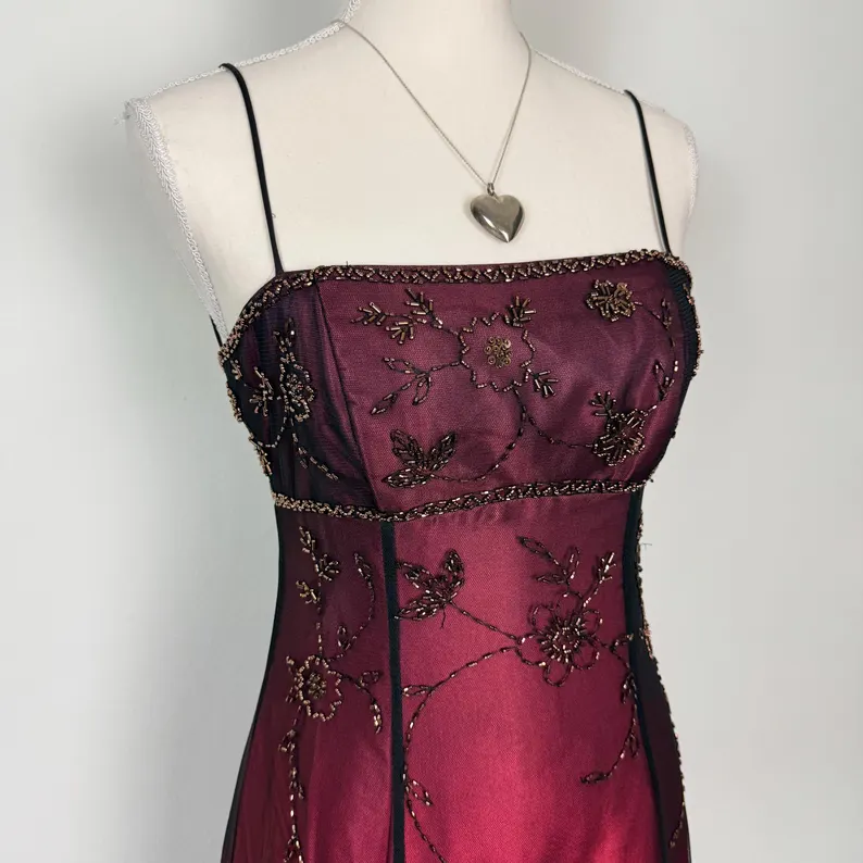 Burgundy Straps A-Line Beadng Long Prom Dress Vintage Party Dress, DP4814
