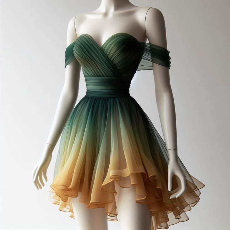 Green Off Shoulder A-Line Ombre Chiffon Short Party Dress Homecoming Dress, DP4820