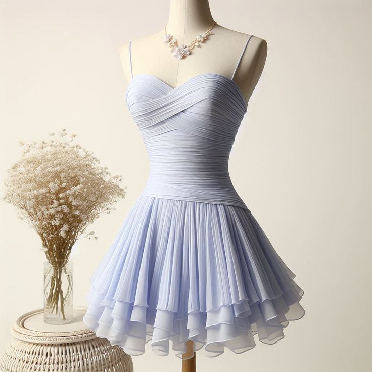 Light Lilac Straps A-Line Chiffon Short Party Dress Homecoming Dress, DP4821