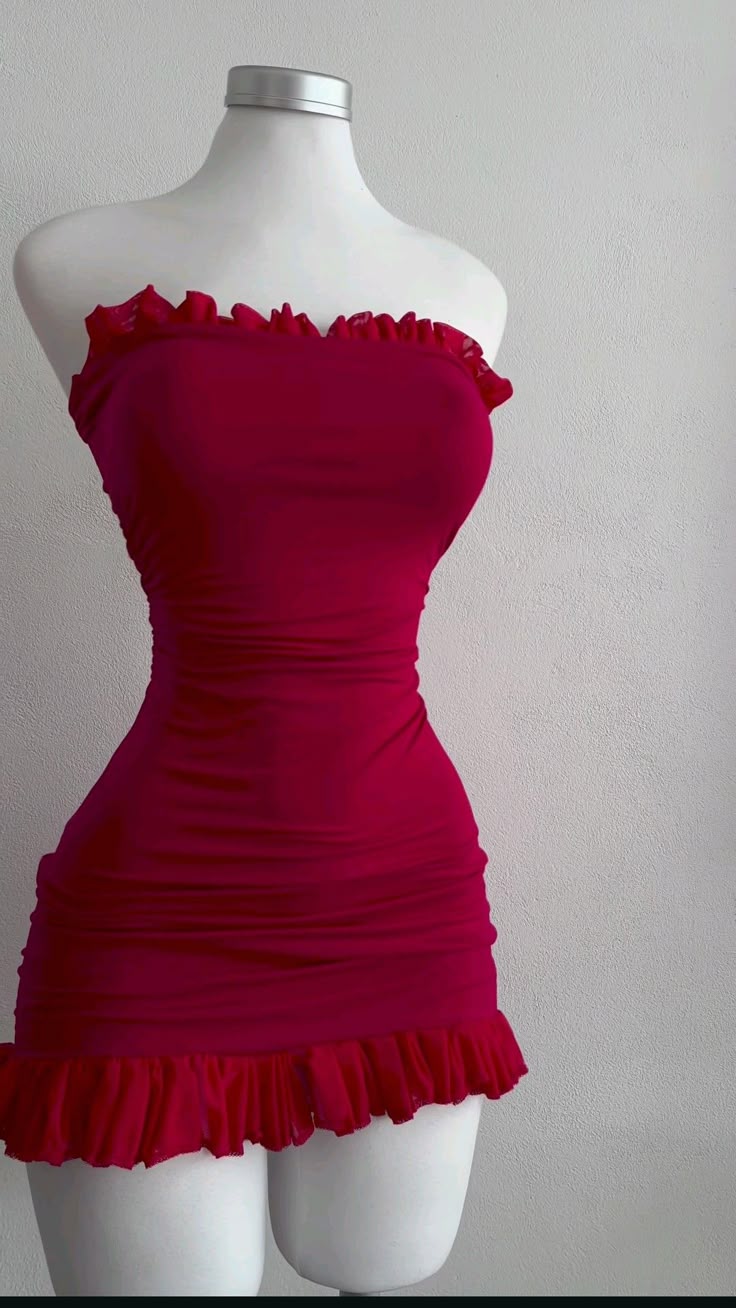 Robe fourreau courte et sexy rouge sans bretelles, tenue de soirée, de bal, d'anniversaire, DP4826