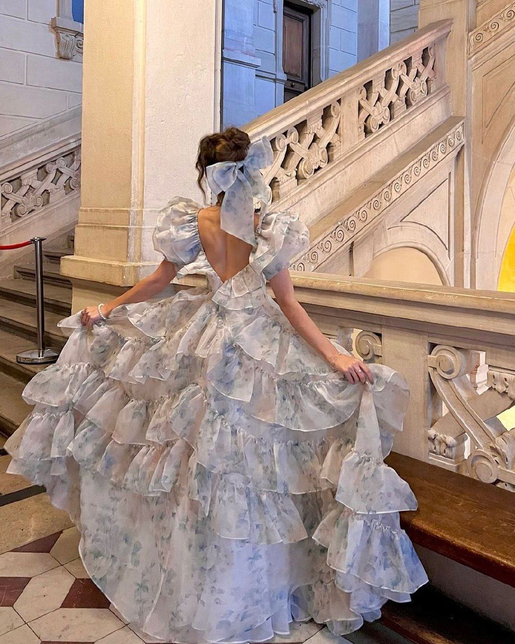 Light Blue A-Line Chiffon Tiered Long Party Dress Princess Birthday Dress, DP4830
