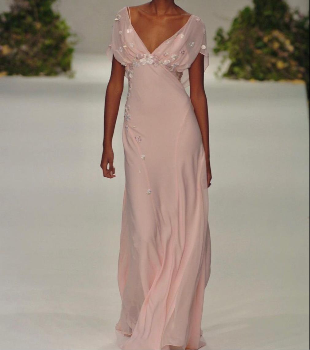 Robe de bal longue en mousseline de soie, style rétro, col en V, rose, style vintage, DP4831