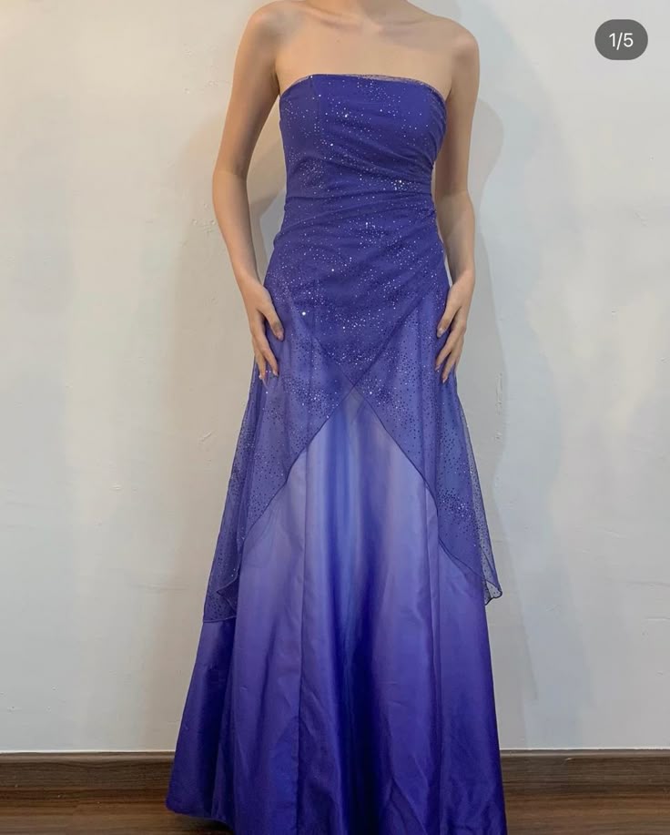 Lila trägerloses A-Linien-Satin-Ombre-Langballkleid Vintage-Partykleid, DP4834