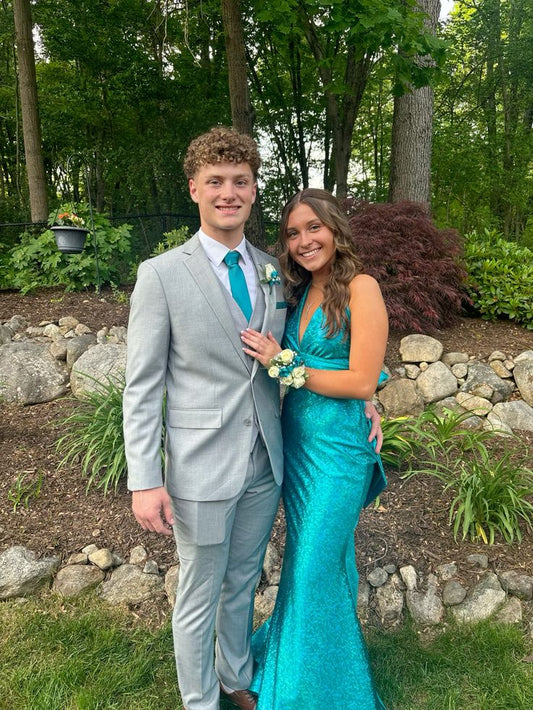Turquoise Halter Neck Mermaid Satin Long Prom Dress Formal Party Dress, DP4849