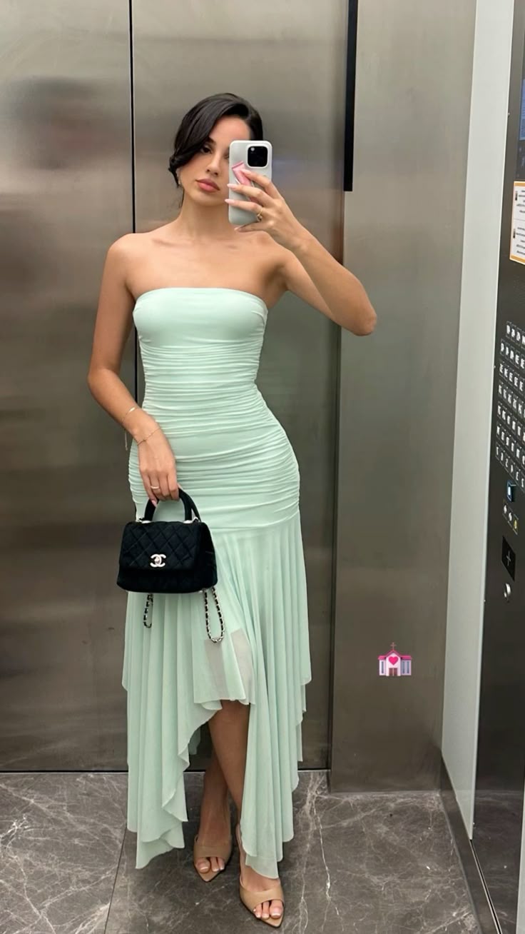 Mint Green Strapless Sheath Long Party Dress Wedding Guest Dress, DP4852
