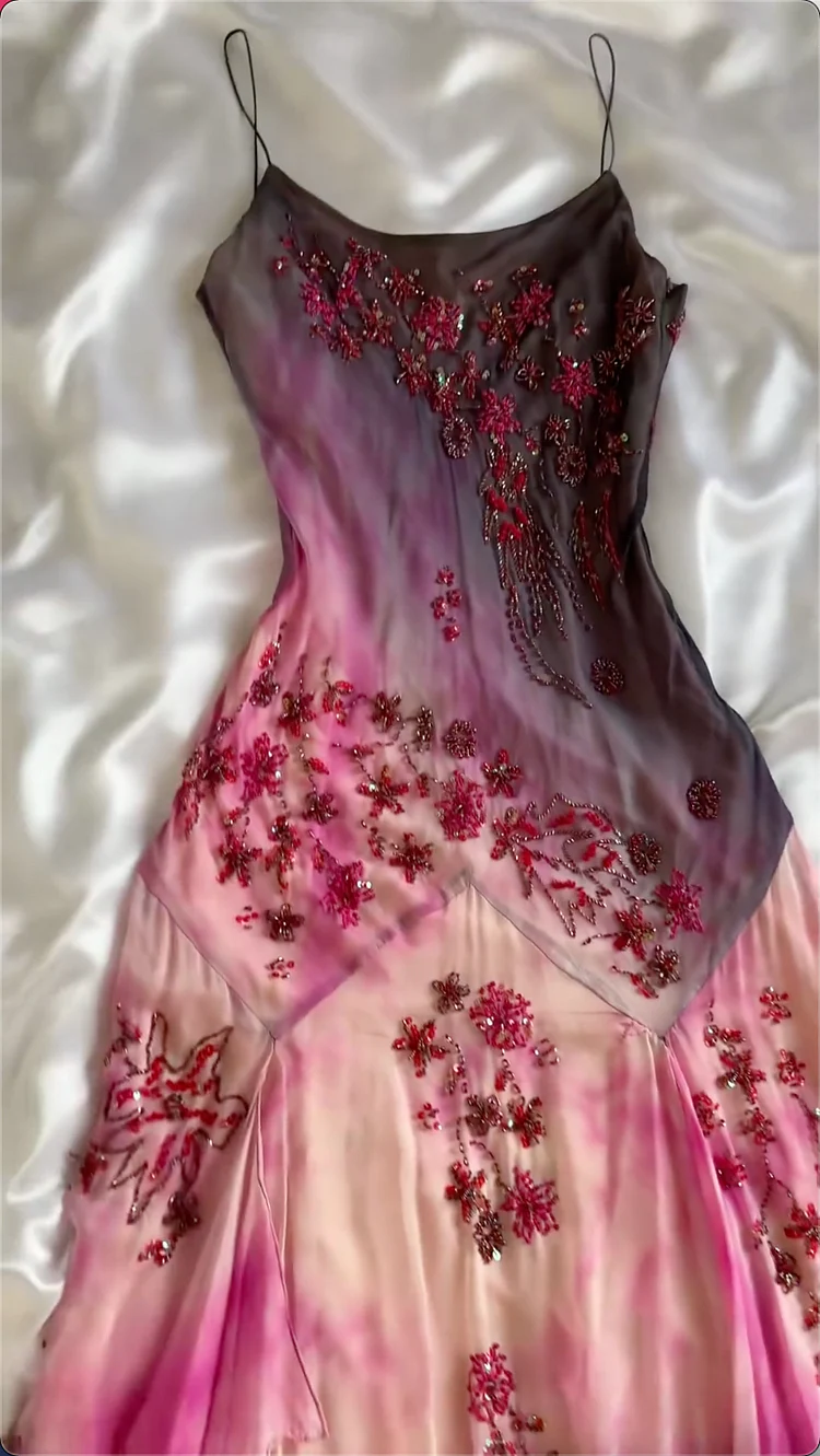 Stunning Ombre Straps Sheath Beading Long Party Dress Retro Evening Gown, DP4855
