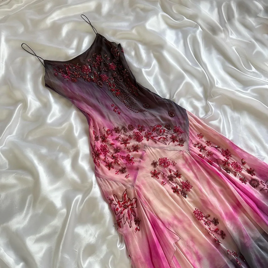 Stunning Ombre Straps Sheath Beading Long Party Dress Retro Evening Gown, DP4855