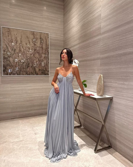 Elegant Spaghetti Straps A-Line Long Formal Party Dress Wedding Guest Dress, DP4860