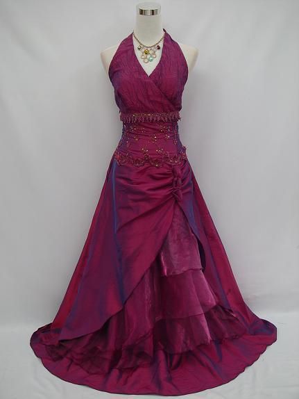 Robe de soirée longue rouge foncé à col licou et perles, style vintage, DP4871