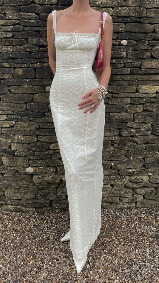 Elegant White Straps Sheath Long Party Dress Chic Birthday Dress, DP4872