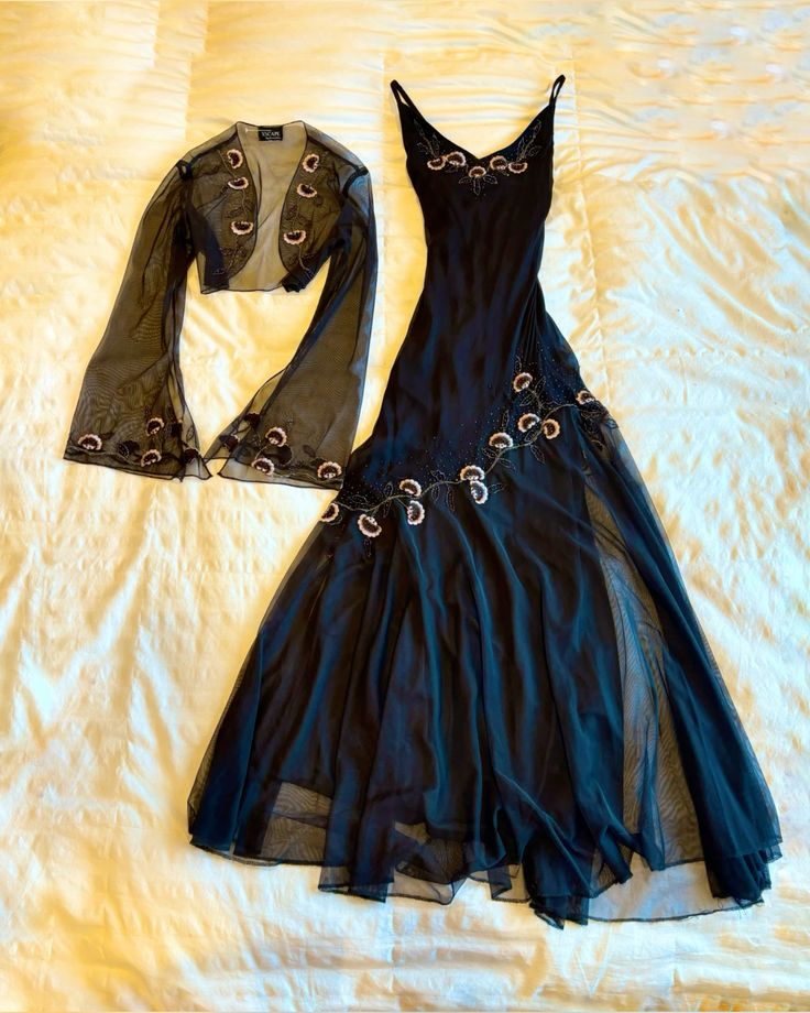 Robe de soirée longue noire deux pièces à bretelles trapèze, style vintage, DP4875