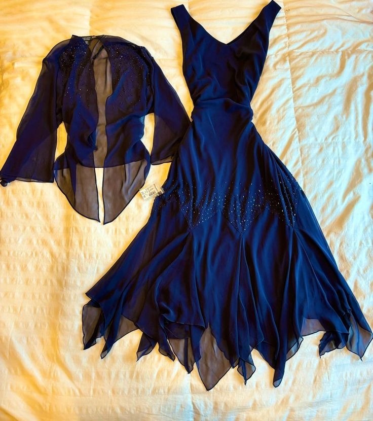 Robe de soirée longue bleu marine deux pièces coupe trapèze, style vintage, DP4876