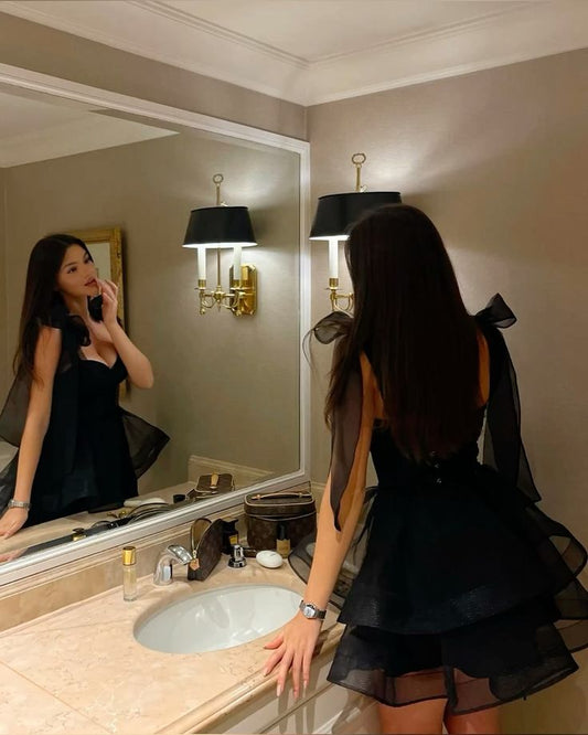 Black Straps Sweetheart A-Line Short Party Dress Mini Birthday Dress, DP4888