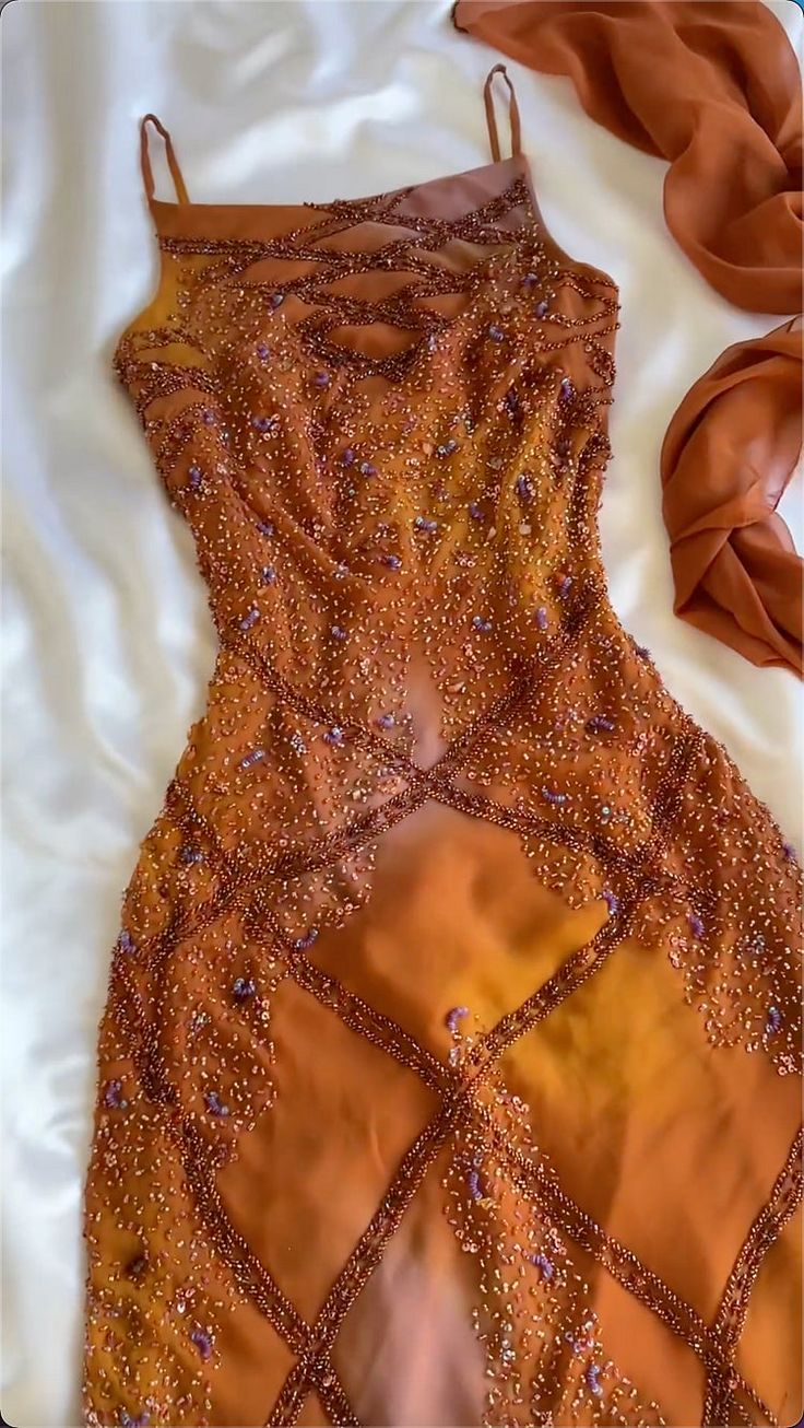 Gardient Spaghetti Straps Sheath Beading Long Prom Dress Vintage Evening Dress, DP4895