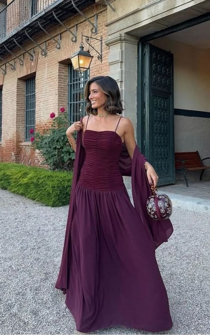 Elegant Spaghetti Straps A-Line Chiffon Long Party Dress Wedding Guest Dress, DP4906