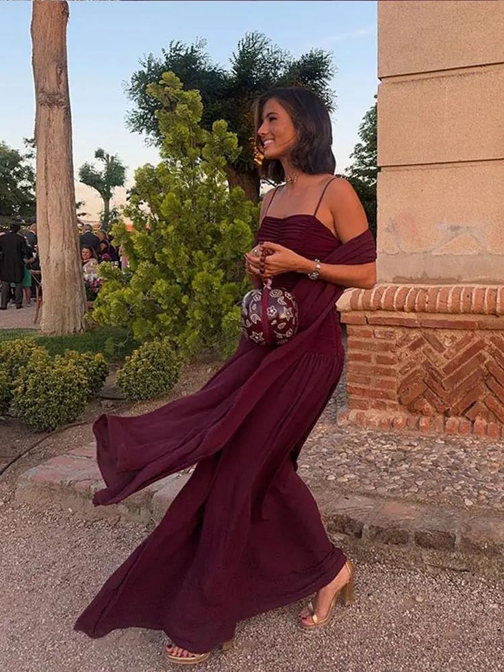 Elegant Spaghetti Straps A-Line Chiffon Long Party Dress Wedding Guest Dress, DP4906