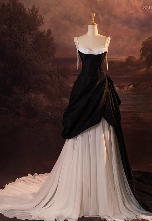 Elegant Spaghetti Straps A-Line Satin Long Prom Dress Formal Evening Gown, DP4913
