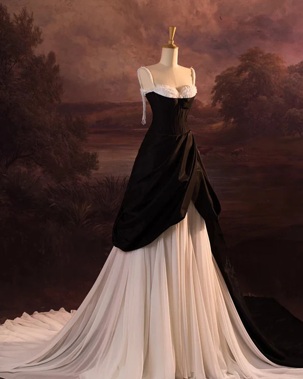 Elegant Spaghetti Straps A-Line Satin Long Prom Dress Formal Evening Gown, DP4913