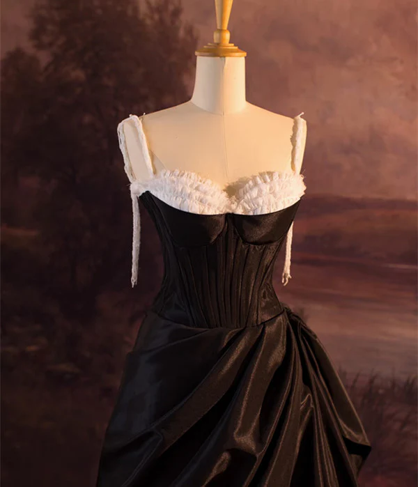 Elegant Spaghetti Straps A-Line Satin Long Prom Dress Formal Evening Gown, DP4913
